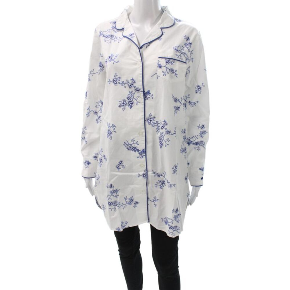 Petite Plume Womens Cotton Floral Print Button-Down Dress White Size S